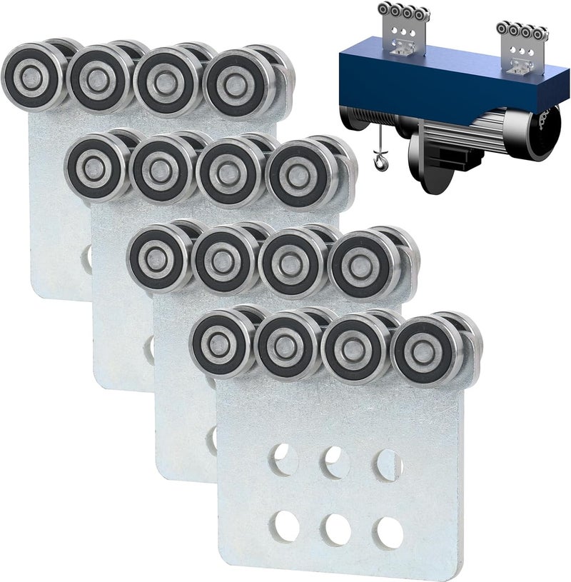 Fuperoo 8 Wheel Trolley Assembly Rollers.Eight Bearing Trolley Assembly.The top of The Trolley has Room for Set Screws, Allowing The use of a 1-5/8" high Strut Channelor Higher Metal Strut Channel. - Image 1